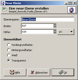 Dialog zum Anlegen einer neuen Ebene
