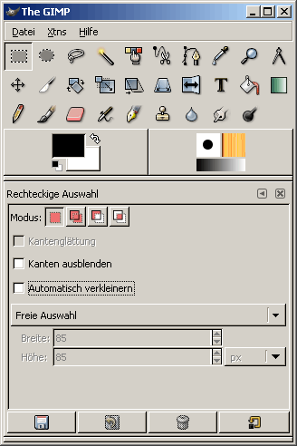 Eigenschaften des Auswahlwerkzeugs ohne "Kanten ausblenden" und "Automatisch verkleinern"
